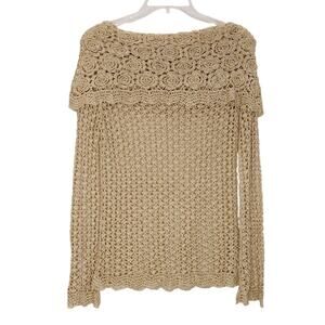 Cami Crochet Long Sleeve Open Knit Ramie Pullover Sweater Top Womens Small